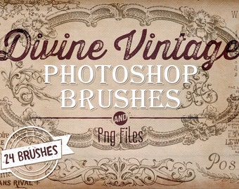 Vintage Photoshop Brushes Clipart - 24 Divine Ephemera Clip art Brushes - Vintage Digital Stamps Clipart, Digital Scrapbook Brushes