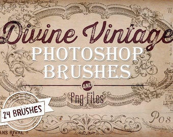 Pinceles de Photoshop de efímeras vintage: 24 sellos de clip art divinos (PNG, ABR)