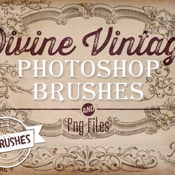 Vintage Photoshop Brushes Clipart - 24 Divine Ephemera Clip art Brushes - Vintage Digital Stamps Clipart, Digital Scrapbook Brushes