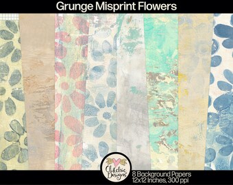 Grunge Floral Digital Paper Pack: Monoprint Textures (Digital Download)