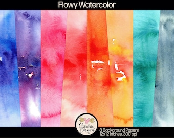 Flowy Watercolor Digital Paper: Colorful Grunge Textures (Digital Download)