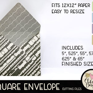 Square Envelope SVG Cutting File, 7 sizes 5-6.5 Square Envelope Template Cut File, PNG Template, DXF Envelope, Cutting Template, 12x12 image 5