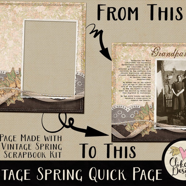 Vintage Digital Scrapbook Page - Vintage Spring Digital Scrapbook Layout - Pre-Made Shabby Vintage Quick Page Layout, Digital Page Layout