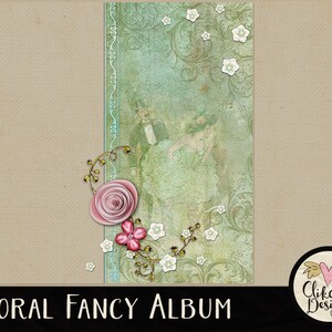 Floral Digital Scrapbook Album Floral Fancy Shabby Quick Page Album, 12 Floral Chic Pre-Made Digital Scrapbook Layout Pages, Digital Album image 2