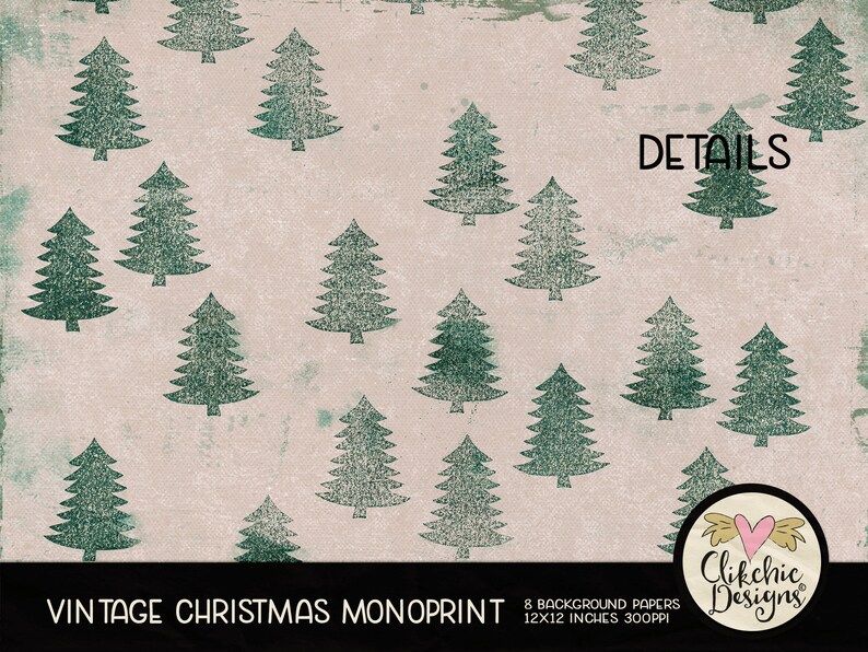 Pack de papier numérique de Noël scrapbooking numérique de Noël vintage, pack de papier de scrapbooking numérique Pack de papier monoprint peint de Noël image 4