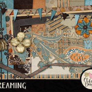 Digital Scrapbook Kit Clipart - Shabby Cottage Chic Digital Scrapbooking Papers & Embellishments, Digital Paper Pack, Dreaming Digital Kit
