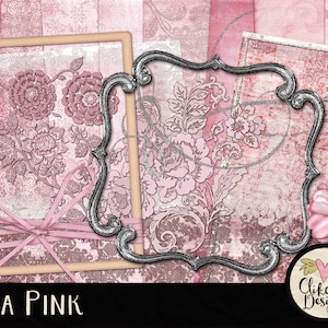 Weiches Rosa Digital Scrapbook Kit Clipart - Blasses Baby Rosa Blumenmuster, Shabby Digital Kit, Ala Pink Digital Scrapbooking Kit, Shabby Pink Papiere