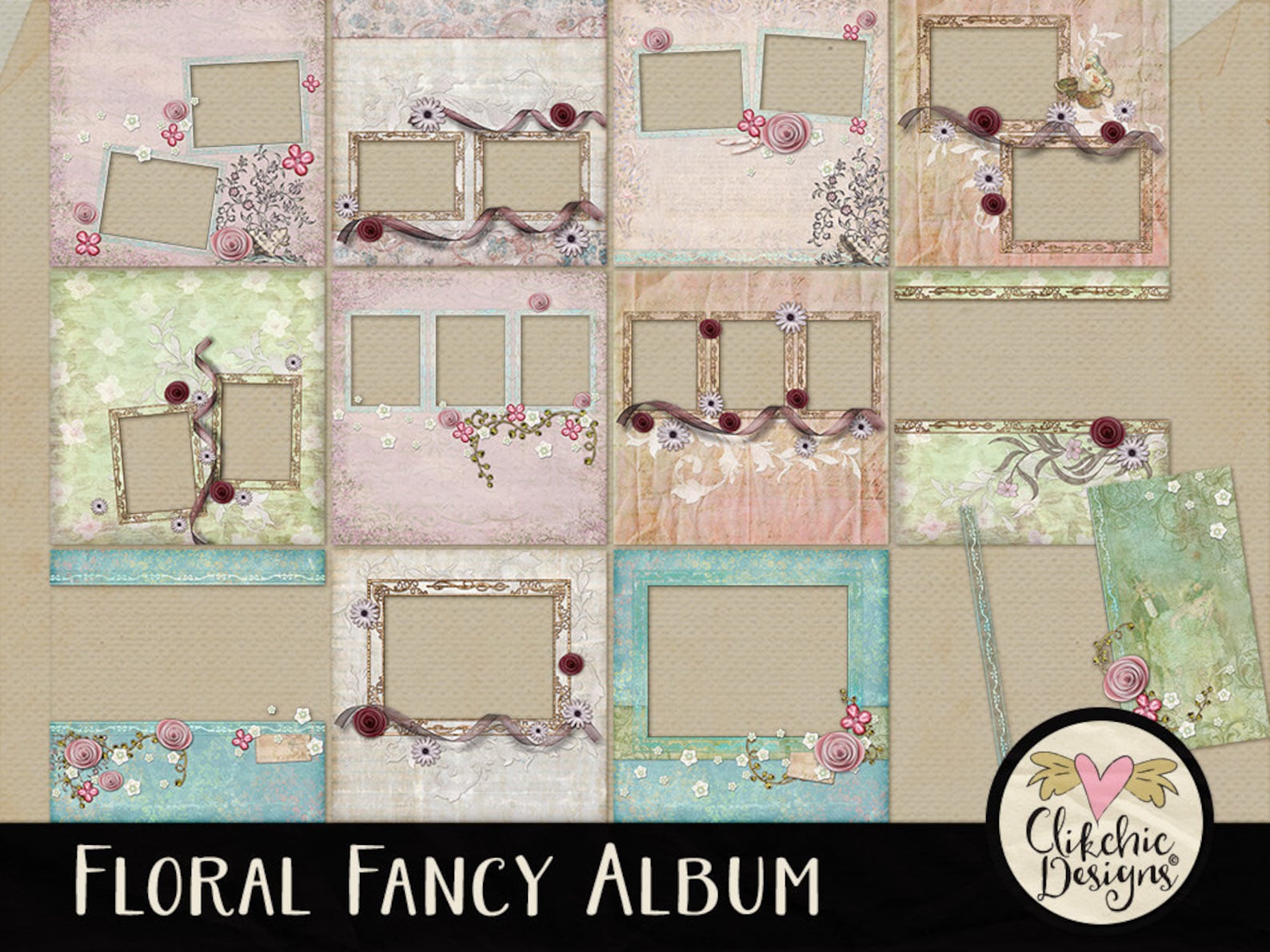 Floral Digital Scrapbook Album Floral Fancy Shabby Quick Etsy Australia