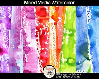 Watercolor Grunge Digital Paper: Mixed Media Backgrounds (Digital Download)