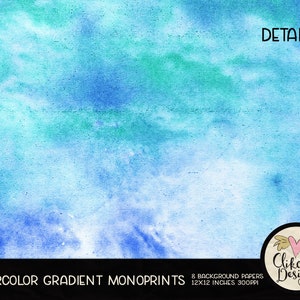 Watercolor Digital Paper Pack Monoprint Watercolor Painted Gradient Digital Scrapbook Paper, Background Textures, Scrapbooking Paper Pack image 3