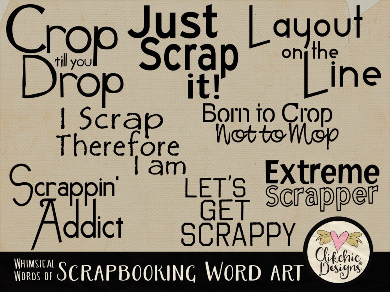 Scrapbooking Word Art Clipart, Scrapbooking Digital Scrapbook Word Art