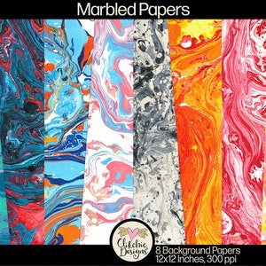Marbled Digital Background Paper Pack - Printable Marbled Digital Scrapbook Paper, Marbled Background Textures, Scrapbook Paper Pack