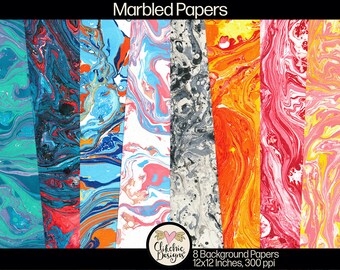 Marbled Digital Paper Pack: Printable Scrapbook Backgrounds (Digital Download)