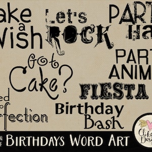 Birthday Word Art Clipart, Digital Scrapbook Word Art Clip Art - Birthday Typography Wordart Overlays, Birthday Clipart, Birthday Clip Art