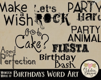 Birthday Word Art Clipart: Whimsical Typography Overlays (Digital Download)