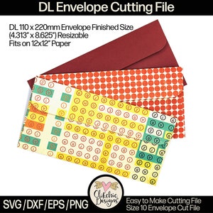 Slimline DL-envelop SVG-bestand snijden, DL-envelopsjabloon gesneden bestand, png, dxf-envelopsjabloon, eps-bestand, past op papier van 12 x 12"
