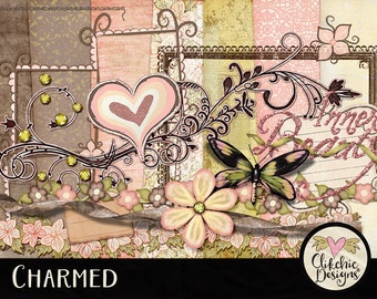 Shabby Chic Digital Scrapbook Kit: Floral Clipart & Papers (Digital Download)