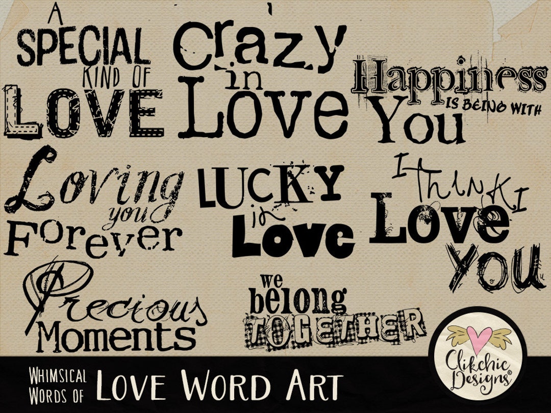 Love Word Art Clipart, Digital Scrapbook Word Art Clip Art & Love