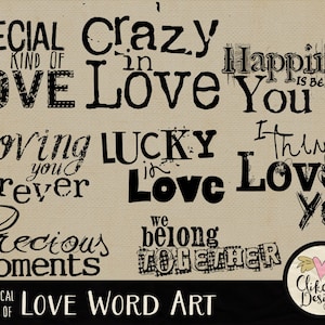 Love Word Art Clipart, Digital Scrapbook Word Art Clip Art & Love Typography Overlays - Love Word Art Clip Art Overlays, Romantic Word Art
