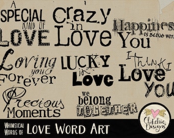 Love Word Art Clipart: Whimsical Typography Overlays (Digital Download)