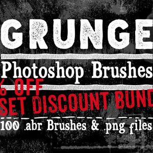 グランジ Photoshop ブラシ コレクション - 50% オフ! グランジ デジタル ブラシ バンドル、100 個の .png テクスチャ イメージと abr ブラシ、Photoshop スタンプ ブラシ