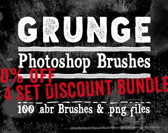 Grunge Photoshop Brushes Collection - 50% Off! Grunge Digital Brushes, 100 .png Texture Images & abr brushes