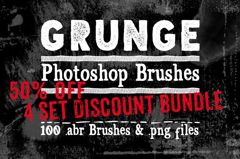Grunge Photoshop Brushes Collection 50% Off Grunge Digital Brushes, 100 .png Texture Images & abr brushes image 1