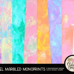 Pastel Marbled Painted Digital Paper Pack Pastel Marbled Digital Scrapbook Paper, Marbled Background Textures, Scrapbooking Paper Pack image 1