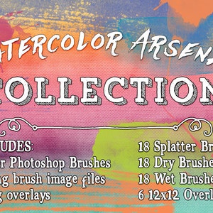 Watercolor Photoshop Brushes / Overlays Collection .abr Brushes, Watercolor Arsenal Photoshop Brushes & digital overlays, digital scrapbook