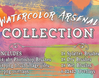 Watercolor Photoshop Brushes / Overlays Collection .abr Brushes, Watercolor Arsenal Photoshop Brushes & digital overlays, digital scrapbook