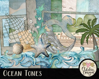 Ocean Tones Digital Scrapbook Kit: Beach Clipart (Digital Download)