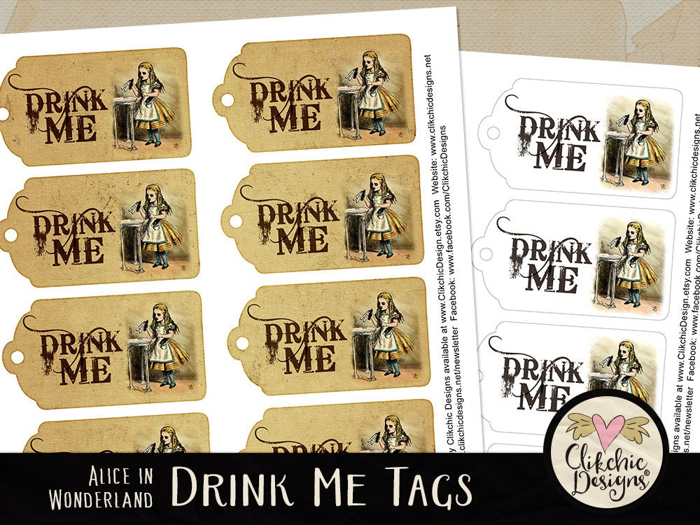 Alice in Wonderland Tags Drink Me Tags Printable Sheet Drink Me Tag