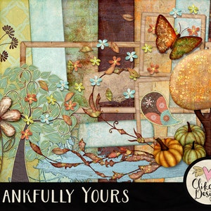 Fall Digital Scrapbook Kit Clipart - Thankfully Yours - Autumn Digital Scrapbooking Papers & Elements, Thanksgiving Clip Art, Digital Kit