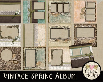 Vintage Digital Scrapbook Album - Vintage Spring Quick Page Album - 12 Pre-Made Vintage Style Scrapbook Pages, Pre-Made Digital Album