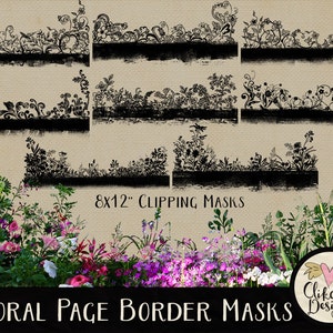 Floral Clipping Masks - 8 Floral Photoshop Masks - Grunge Floral Page Borders Digital Scrapbook Masks - Floral Clipart, Clipart Masks