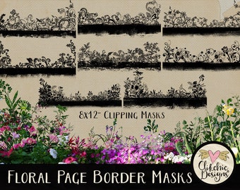 Floral Clipping Masks - 8 Floral Photoshop Masks - Grunge Floral Page Borders Digital Scrapbook Masks - Floral Clipart, Clipart Masks