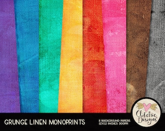 Grunge Linen Digital Paper Pack - Grunge Monoprint Painted Gradient Digital Scrapbook Paper, Background Textures, Scrapbooking Paper Pack