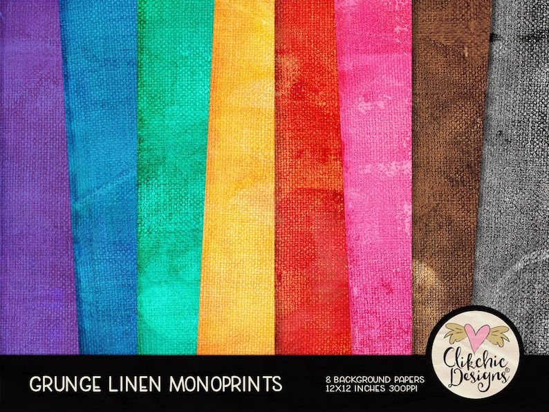 Grunge Linen Digital Paper Pack Grunge Monoprint Painted Gradient Digital Scrapbook Paper, Background Textures, Scrapbooking Paper Pack image 1