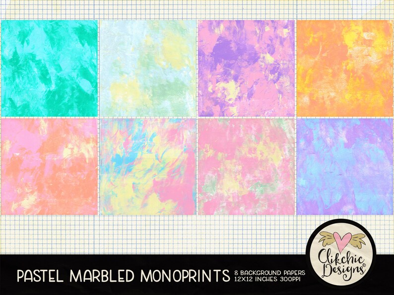 Pastel Marbled Painted Digital Paper Pack Pastel Marbled Digital Scrapbook Paper, Marbled Background Textures, Scrapbooking Paper Pack image 2