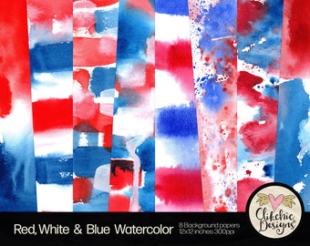 Red White & Blue Watercolor Paper: Patriotic Textures (Digital Download)