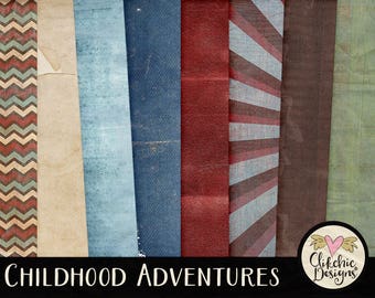 Kids Digital Paper Pack - Childhood Adventures Digital Scrapbook Paper - Digital Background Papers, Kids Paper Pack