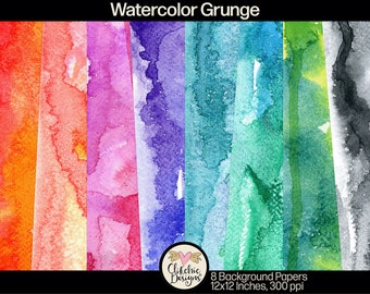 Watercolor Grunge Digital Paper Pack: Colorful Texture Backgrounds (Digital Download)
