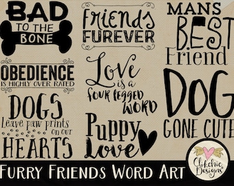 Dog Word Art Clipart: Furry Friends Typography Overlays (Digital Download)
