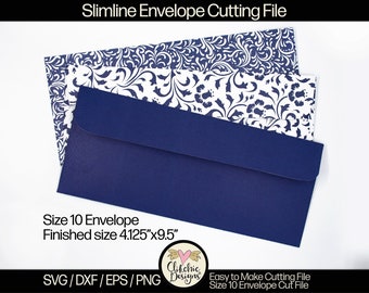 Slimline Envelope SVG Cutting File, Size 10 Envelope Cut File, PNG, DXF Envelope Template, Eps File, Makes Letter & A4 Paper size Envelopes