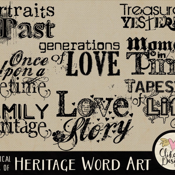 Family Heritage Word Art Clip Art Digital Scrapbook Word Art Titles Clipart - Heritage Word Art Clipart - Genealogy Word art Typography