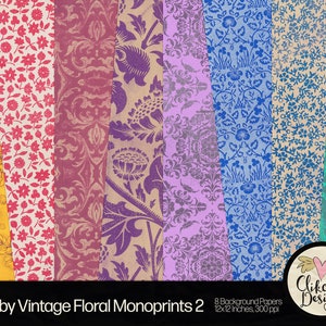 Shabby Vintage Foral Monoprint Paper Pack 2 - Vintage Painted Shabby Digital Scrapbook Paper, Background Textures, Scrapbooking Paper Pack