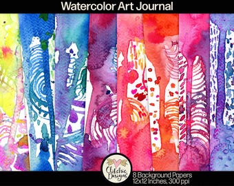 Watercolor Texture Digital Paper Pack: Art Journal Backgrounds (12x12in JPG Digital Download)