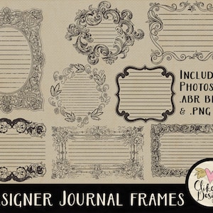 Frame Clipart - Vintage Frames & Photoshop Brushes - Digital Scrapbooking Journal Elements, Vintage Label Clip Art, Digital Frames