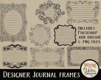 Vintage dagboekframes clipart: verontruste Photoshop-penselen (digitale download)