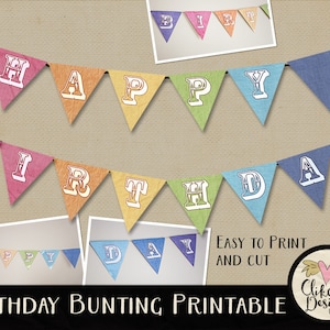 Printable Birthday Bunting - Printable Birthday Banner, Printable Party Decoration - Pastel Printable Bunting, Happy Birthday Banner
